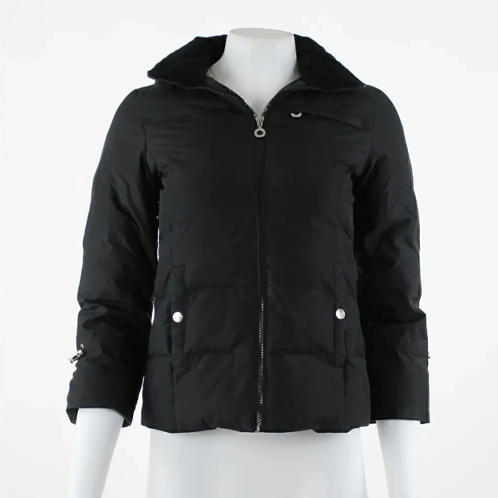 DKNY Women's Puffer Jacket in Black with Removable Hoodie